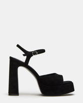 LINADRA Black Suede Women's Platform Square-Toe Strappy Heel | Steve Madden