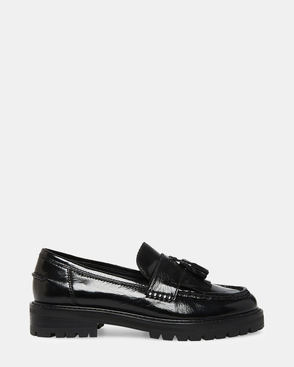 MINKA Black Leather Women's Platform Lug Sole Loafer | Steve Madden