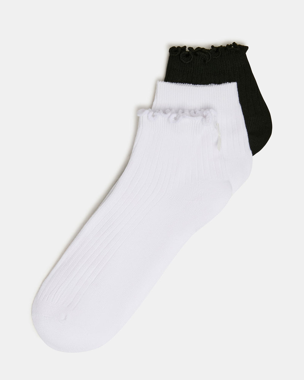 3 PACK EMMA LETTUCE EDGE SOCKS WHITE/BLACK Women's Anklet Socks | Steve Madden