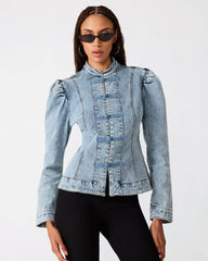 ABERDEEN Vintage Blue Denim Puff Sleeve Women's Top | Steve Madden