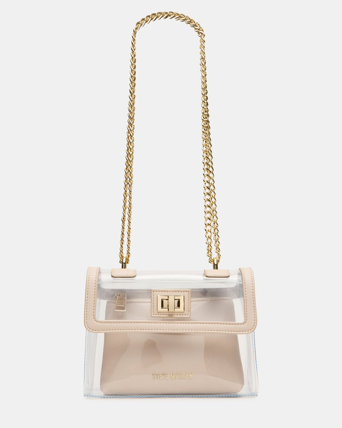 SCOOP Champagne Clear Transparent Pouch Crossbody Handbag | Steve Madden