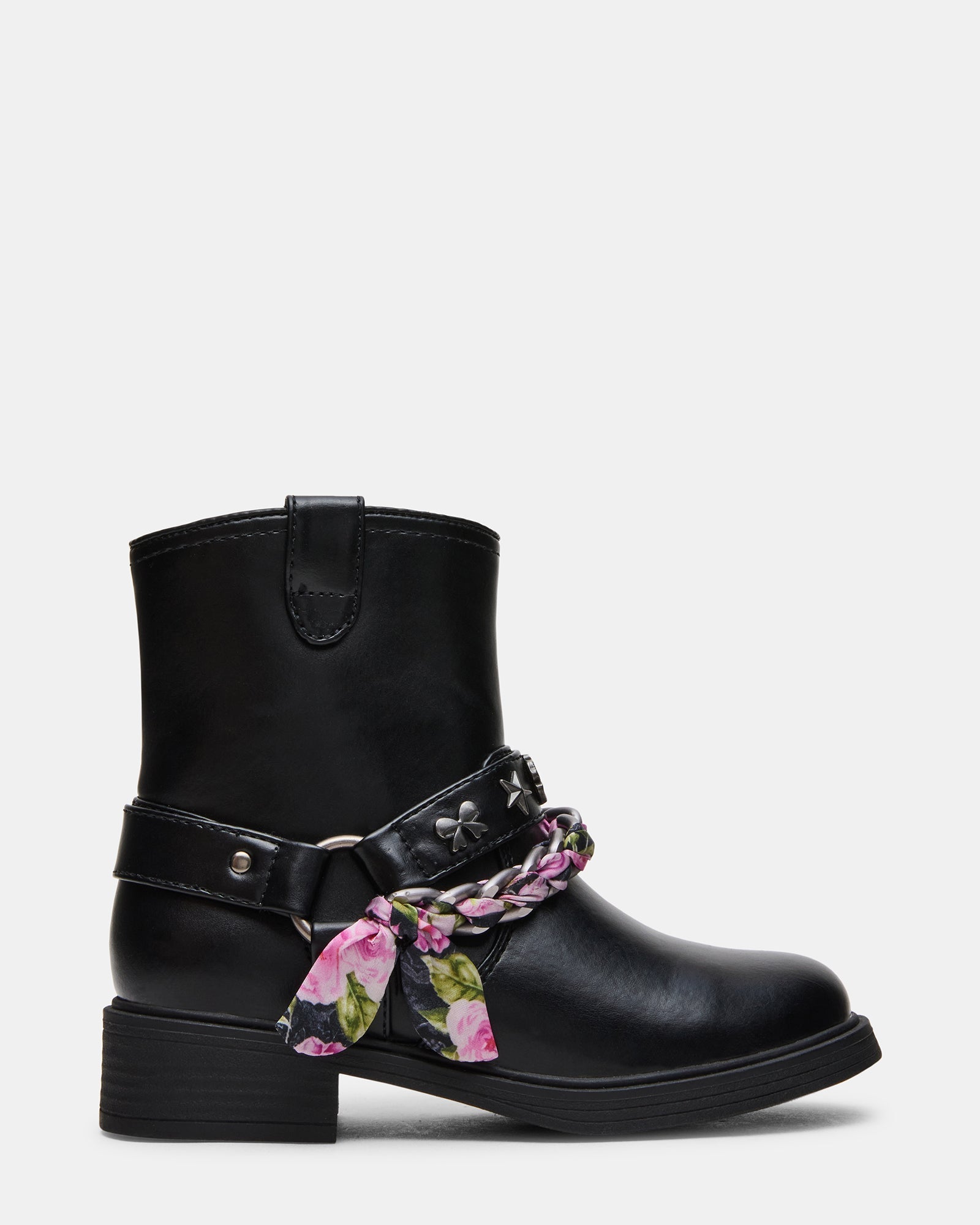 Kids' TEAL Black Moto Charms Scarf Girls' Ankle Boot | Steve Madden