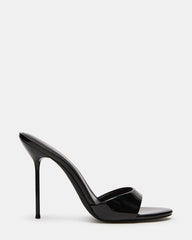 DAVINA Black Patent Rounded Open-Toe Mule Stiletto Women's Heel | Steve Madden