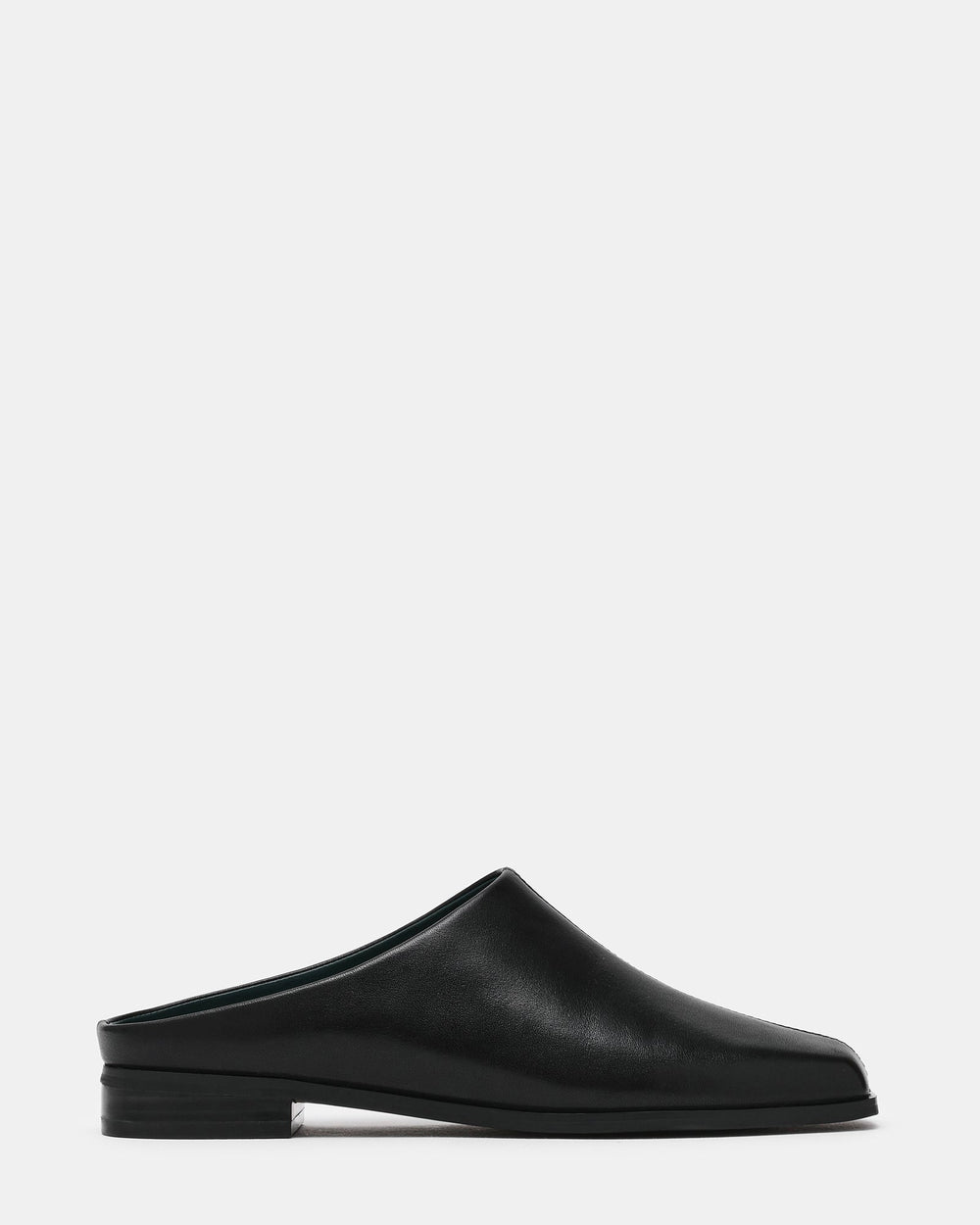 DELPHY Black Leather Slip-On Mule Square-Toe Women's Flat | Steve Madden
