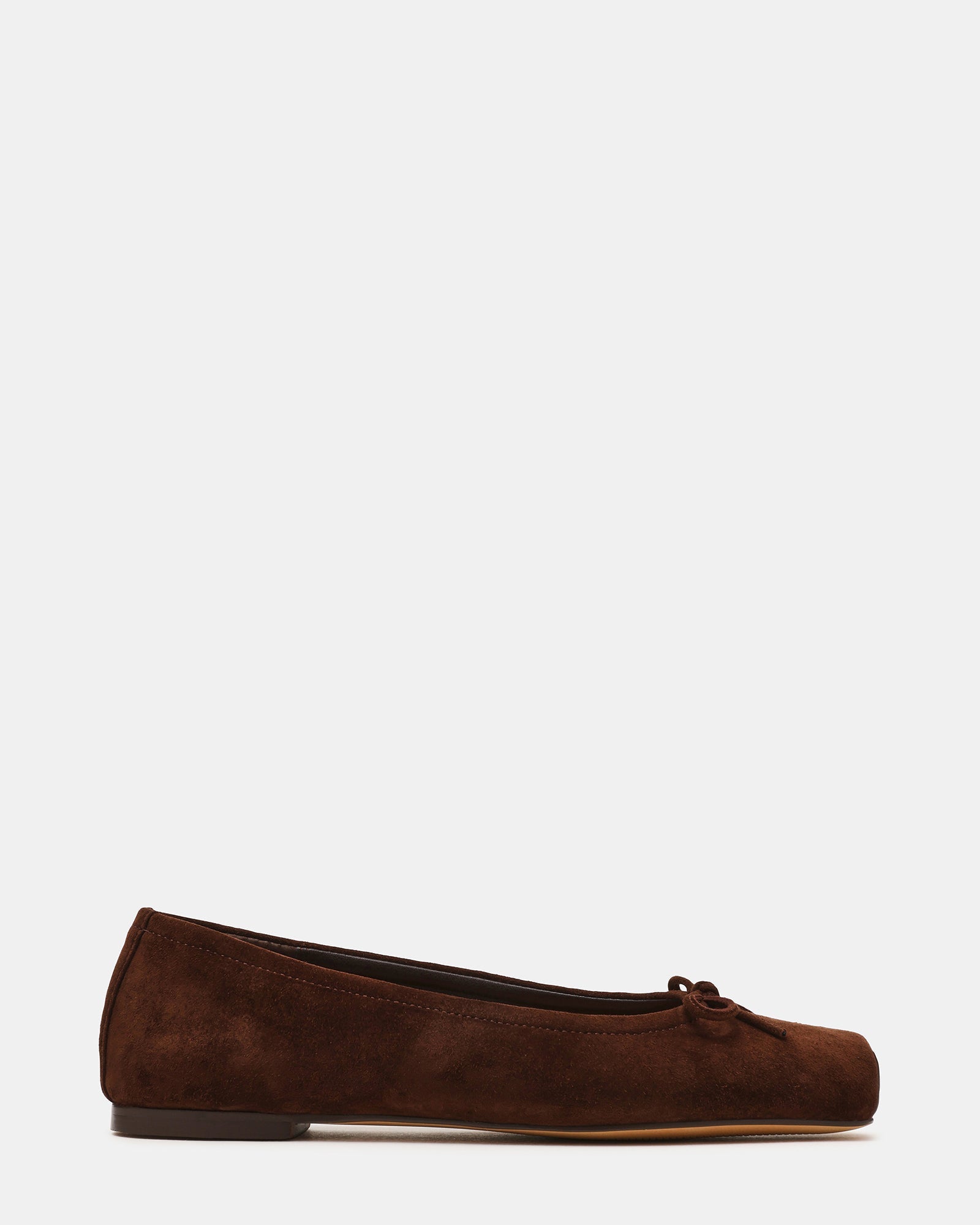 ELEVE Chocolate Brown Suede Ballet Square-Toe Women's Flat | Steve Madden