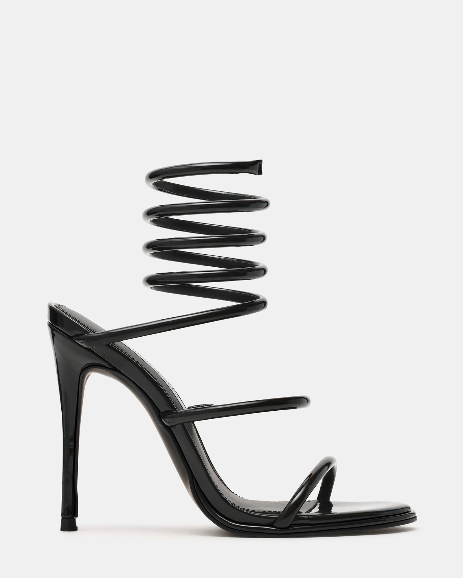 EXOTICA Black Patent Strappy Stiletto Women's Heel | Steve Madden