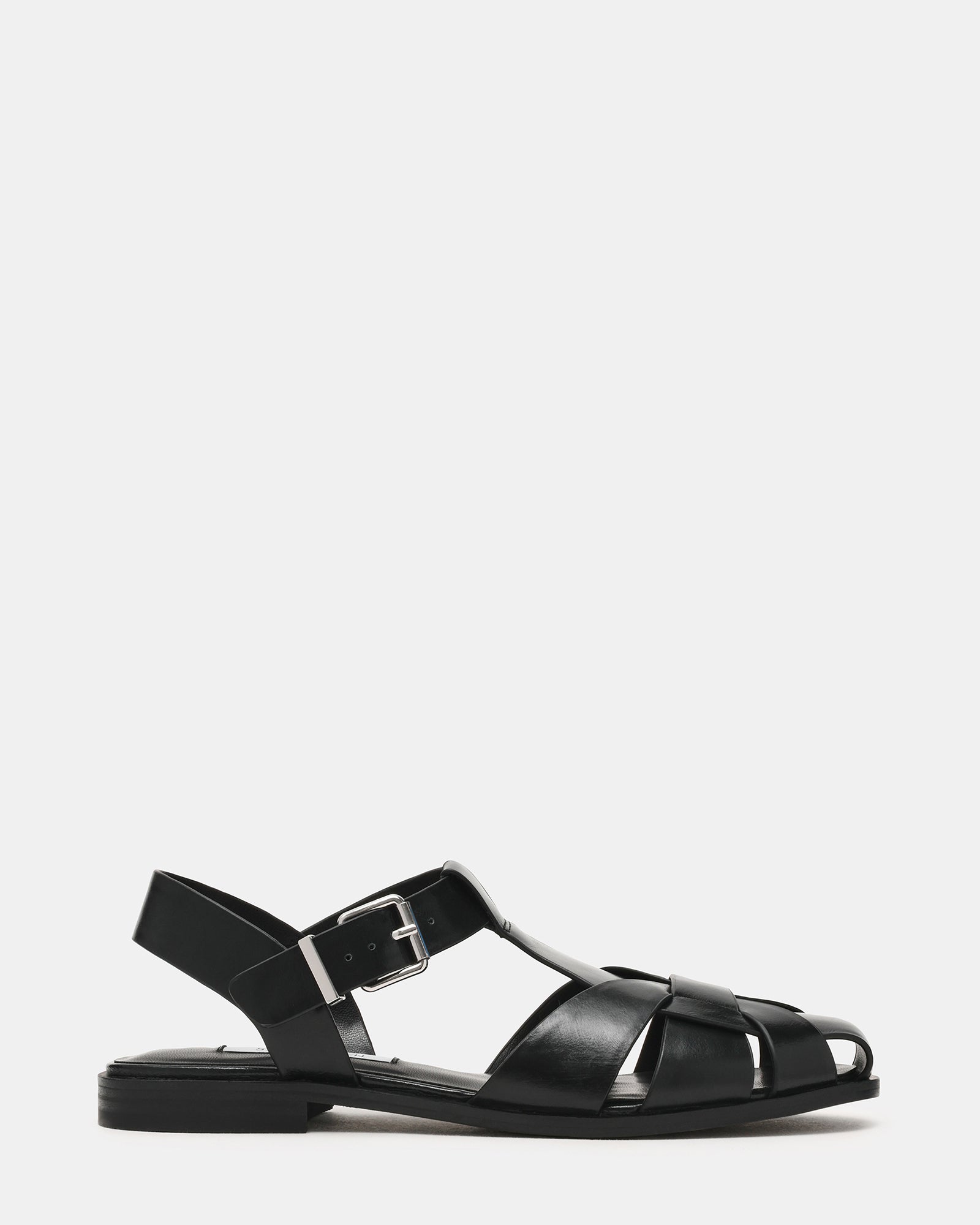 FISK Black Leather Caged Fisherman Women's Flat | Steve Madden