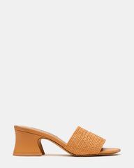 FROLIC Tan Raffia Mule Wavy Toe Women's Block Heel | Steve Madden