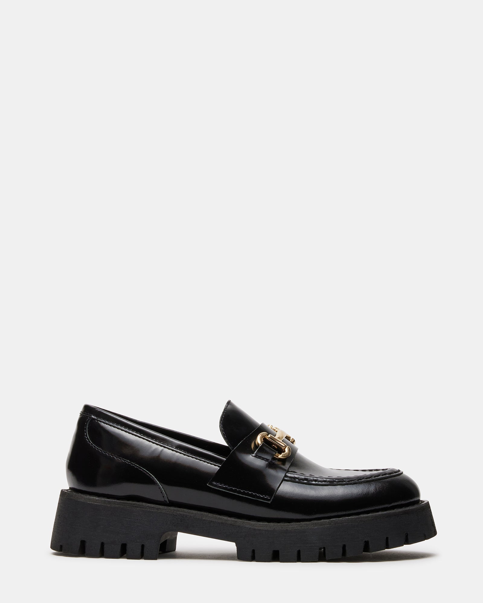 LANDO Black Leather Lug Women's Loafer | Steve Madden