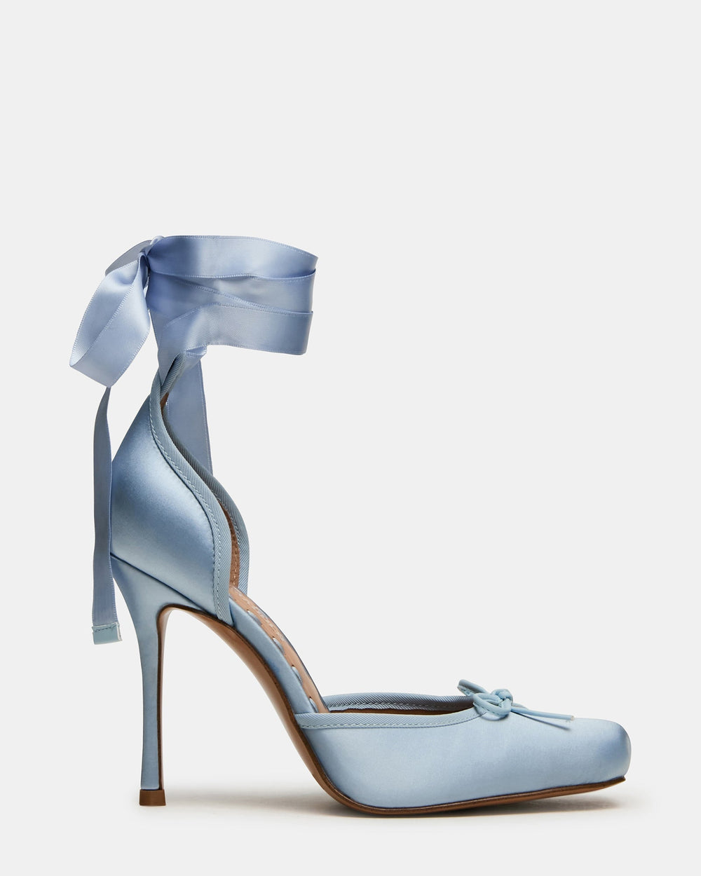 LARINA Blue Satin Square-Toe Stiletto Pump Lace-Up Women's Heel | Steve Madden