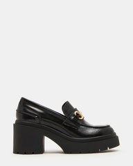 LAZRA Black Platform Lug Block Heel Women's Loafer | Steve Madden