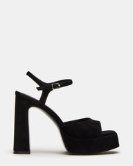 LINADRA Black Suede Women's Platform Square-Toe Strappy Heel | Steve Madden