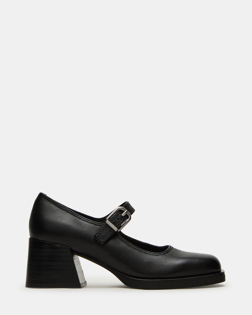 LISBON Black Leather Square-Toe Mary Jane Women's Loafer | Steve Madden