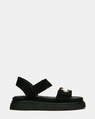MATINE Black Suede Footbed Gold-Detail Platform Women's Sandal | Steve Madden