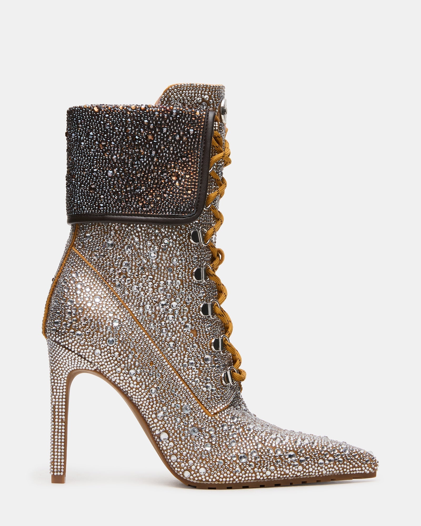 MORALS Silver Rhinestones Pointed-Toe Lace-Up Women's Ankle Boot | Steve Madden
